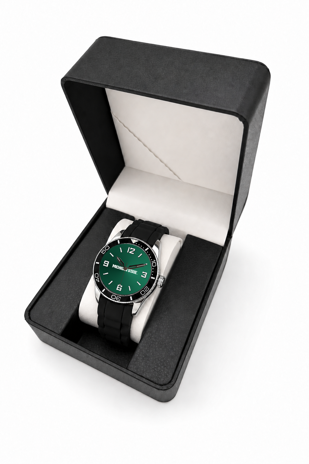Michigan State Spartans Silicone Band Round watch with black silicone band in LicensedTime gift box