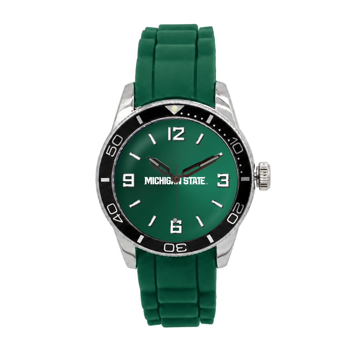 Michigan State Spartans Silicone Band Round watch with green silicone band