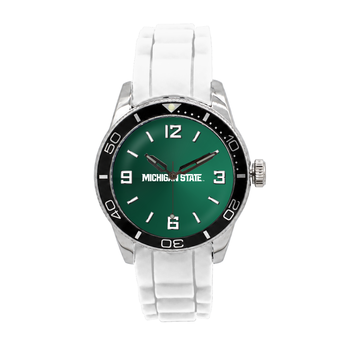Michigan State Spartans Silicone Band Round watch with white silicone band