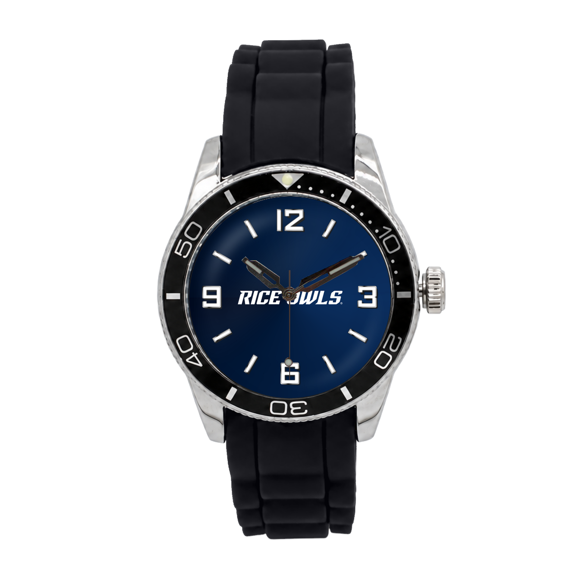 Rice Owls Silicone Band Round watch with black silicone band
