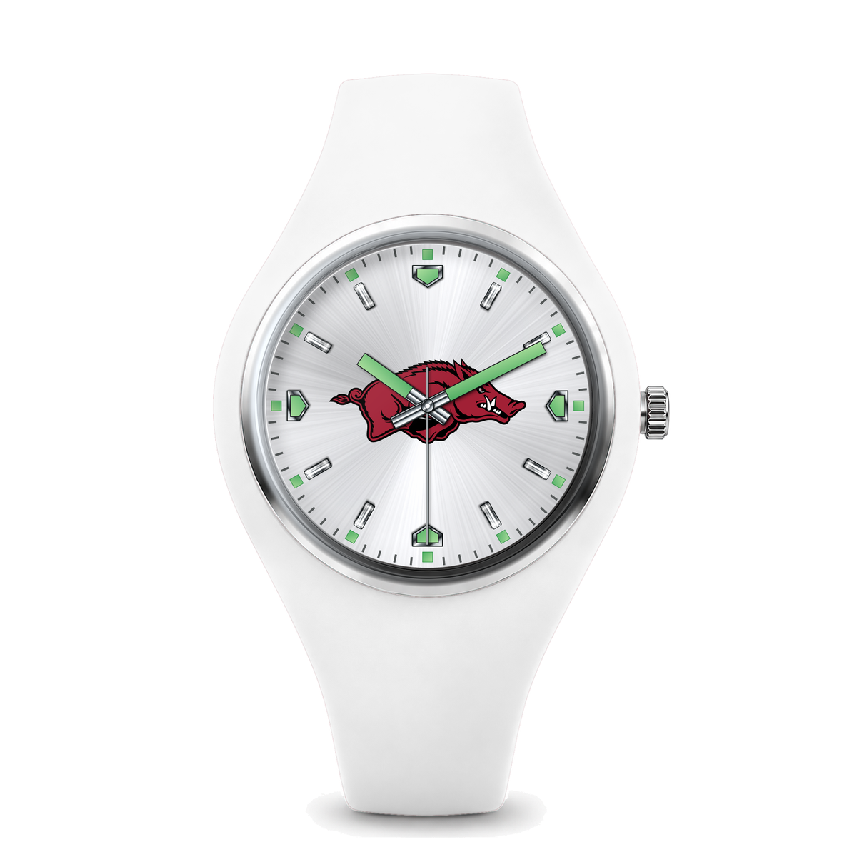 Arkansas Razorbacks Silver Dial Silicone Watch with white silicone band