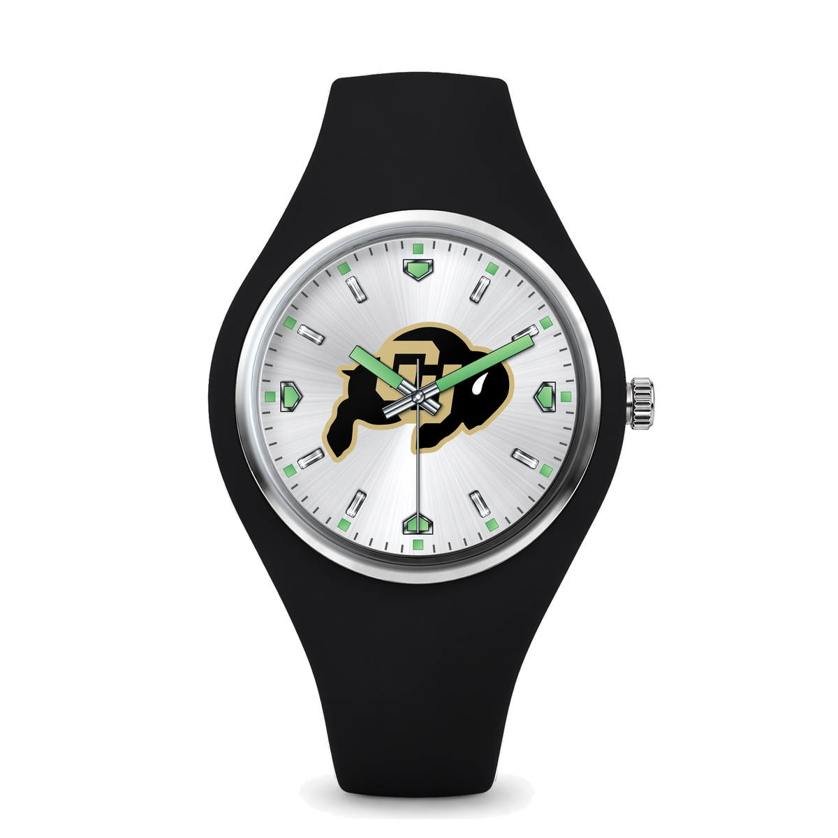 Colorado Buffaloes Silver Dial Silicone Watch with black silicone band