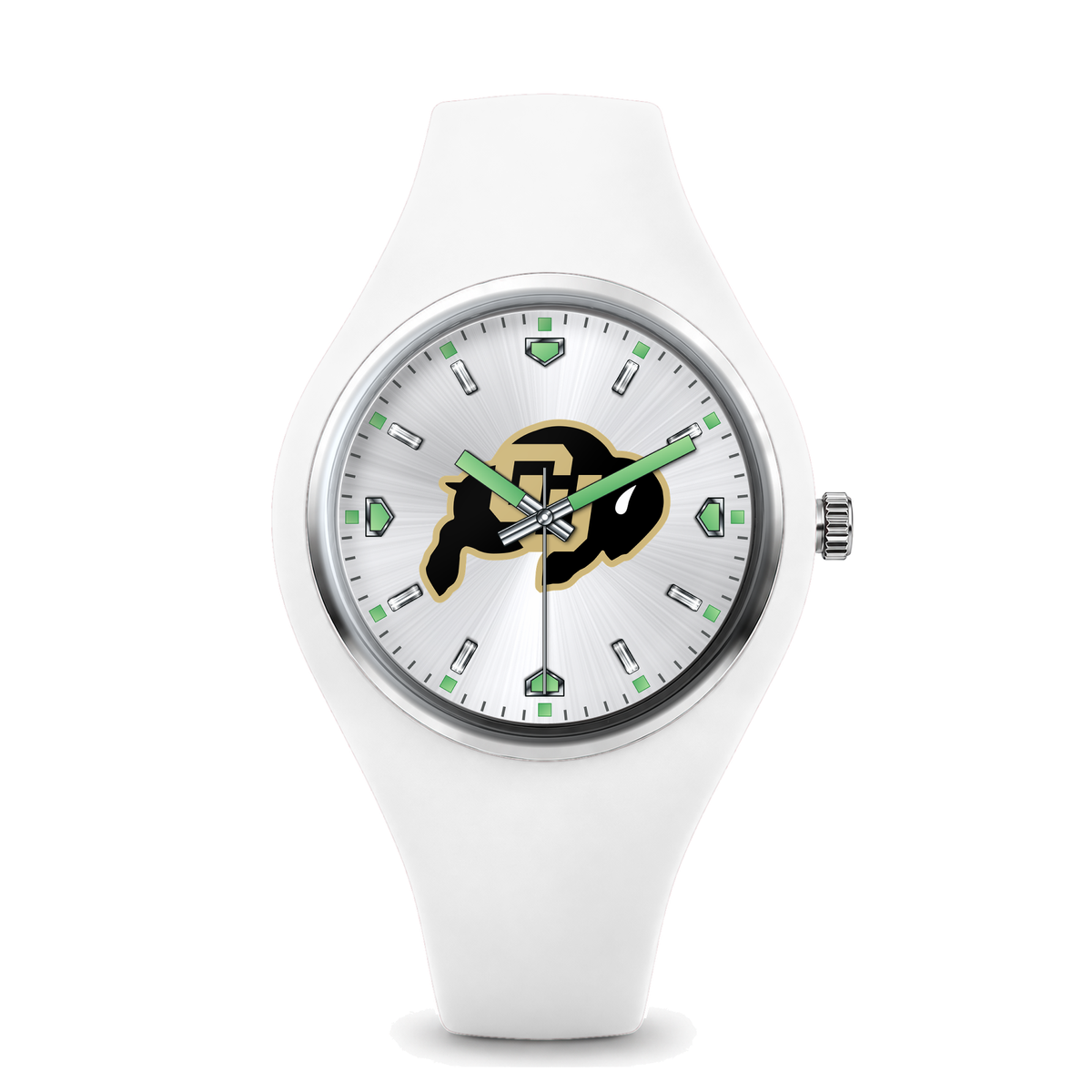 Colorado Buffaloes Silver Dial Silicone Watch with white silicone band