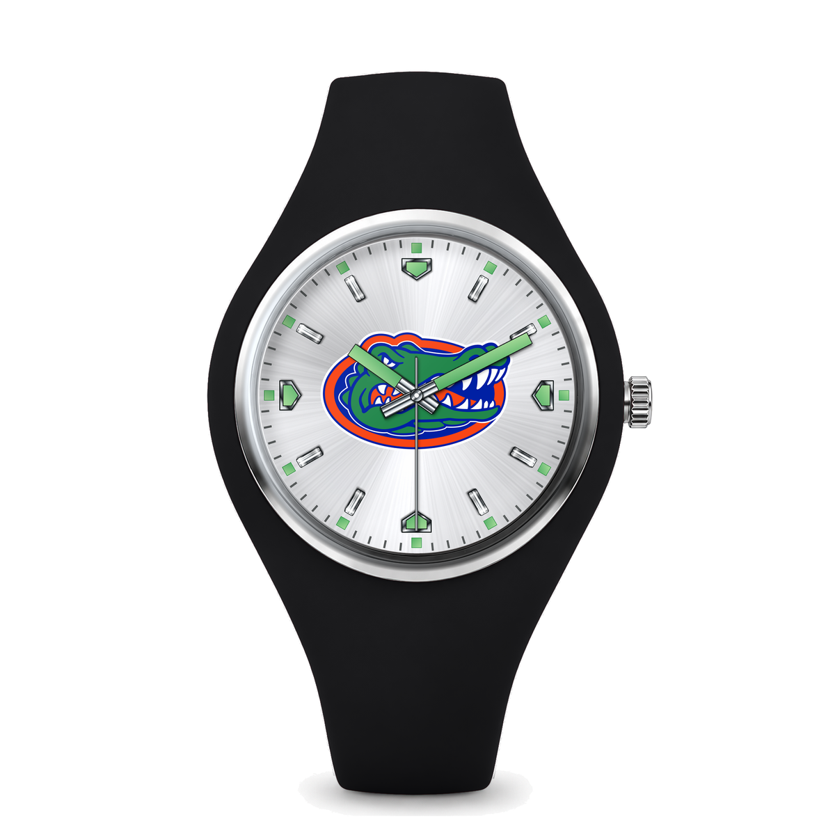 Florida Gators Silver Dial Silicone Watch with black silicone band