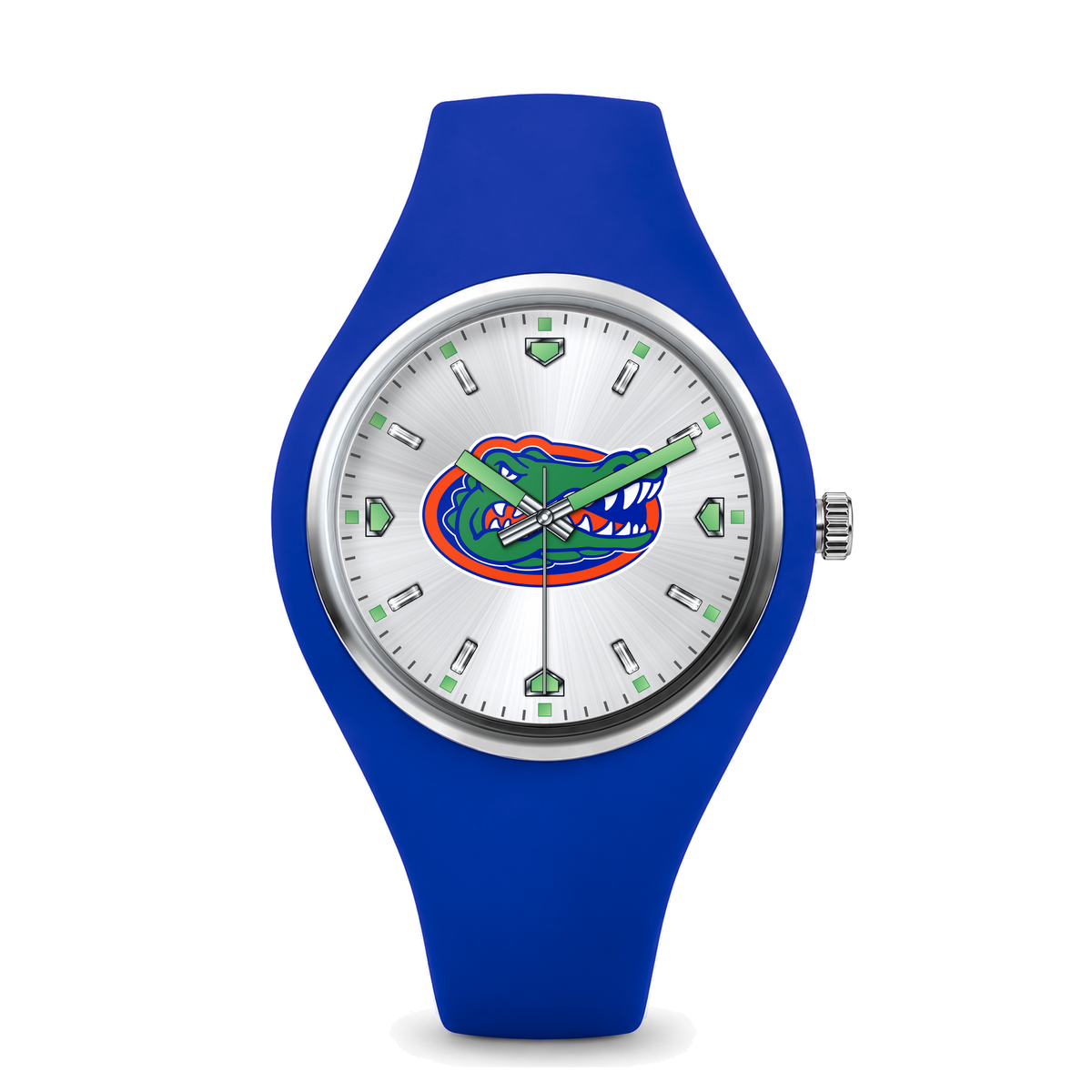 Florida Gators Silver Dial Silicone Watch with blue silicone band