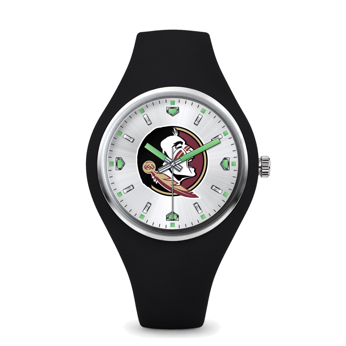 Florida State Seminoles Silver Dial Silicone Watch with black silicone band