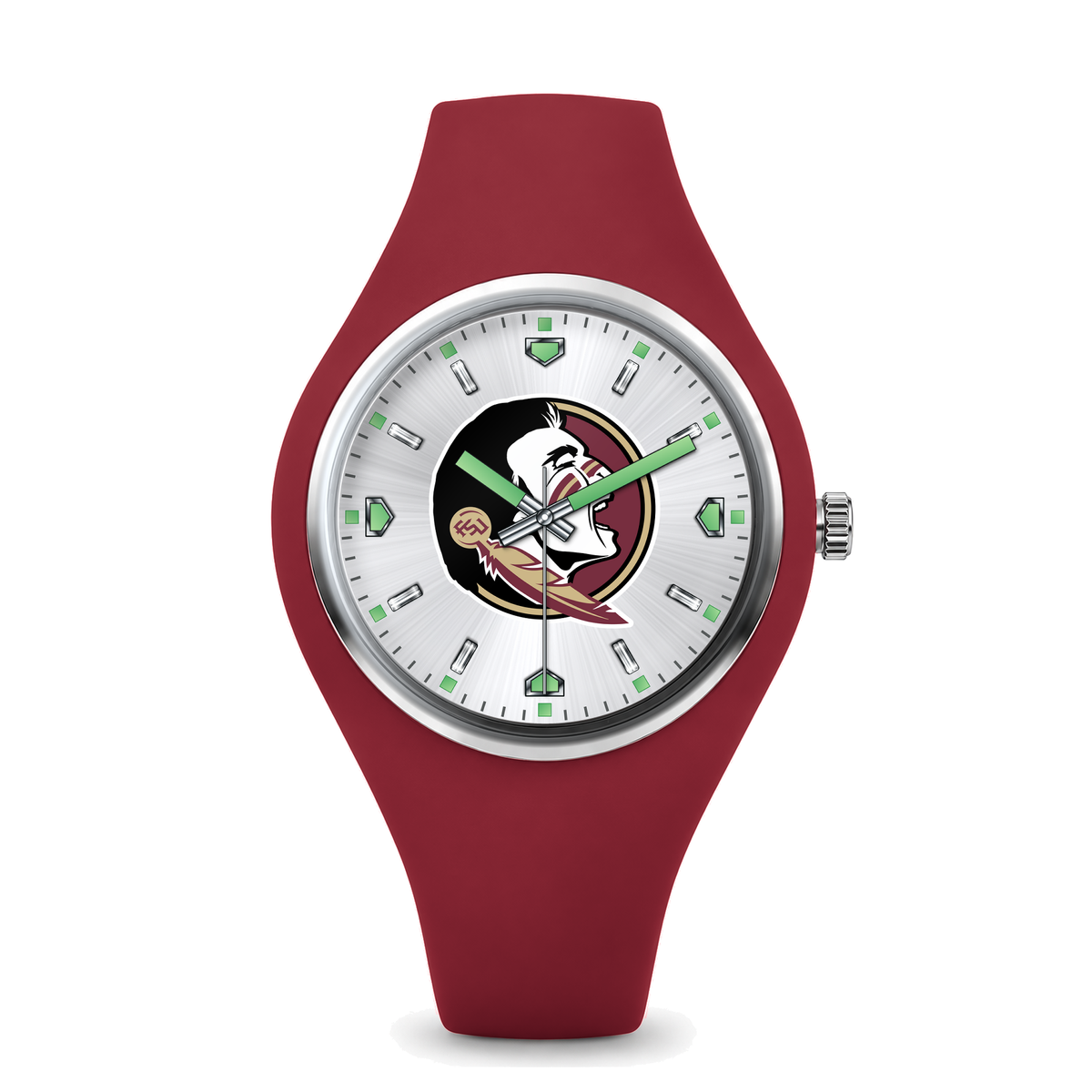 Florida State Seminoles Silver Dial Silicone Watch with red silicone band