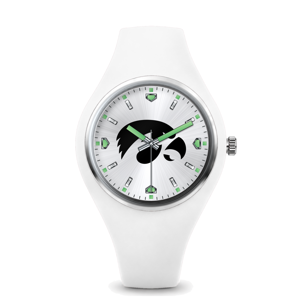 Iowa Hawkeyes Silver Dial Silicone Watch with white silicone band