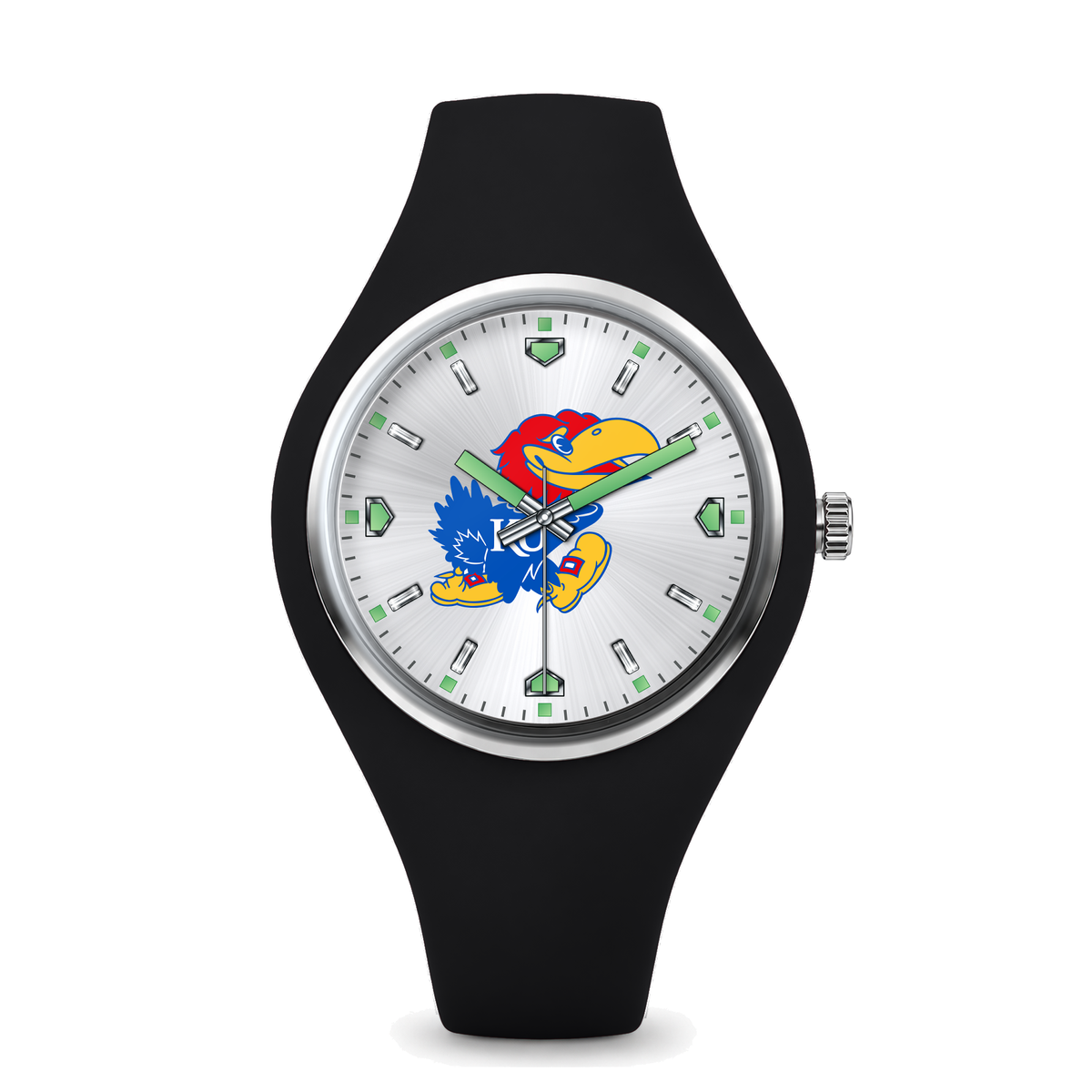 Kansas Jayhawks Silver Dial Silicone Watch with black silicone band