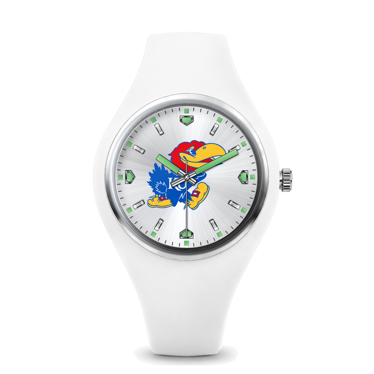 Kansas Jayhawks Silver Dial Silicone Watch with white silicone band