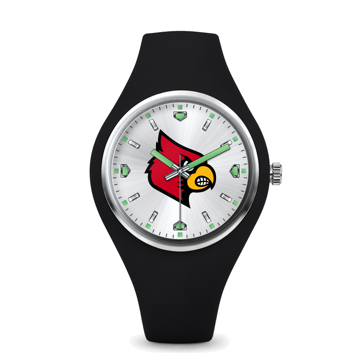 Louisville Cardinals Silver Dial Silicone Watch with black silicone band
