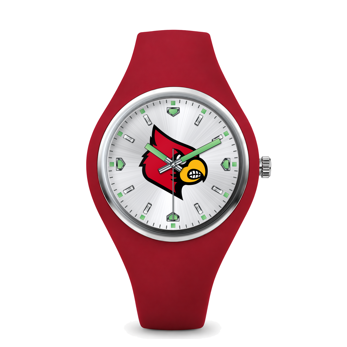 Louisville Cardinals Silver Dial Silicone Watch with red silicone band