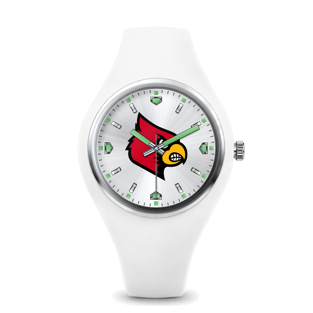 Louisville Cardinals Silver Dial Silicone Watch with white silicone band