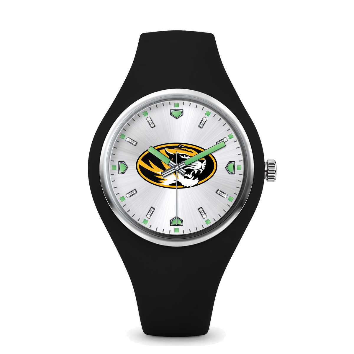 Missouri Tigers Silver Dial Silicone Watch with black silicone band