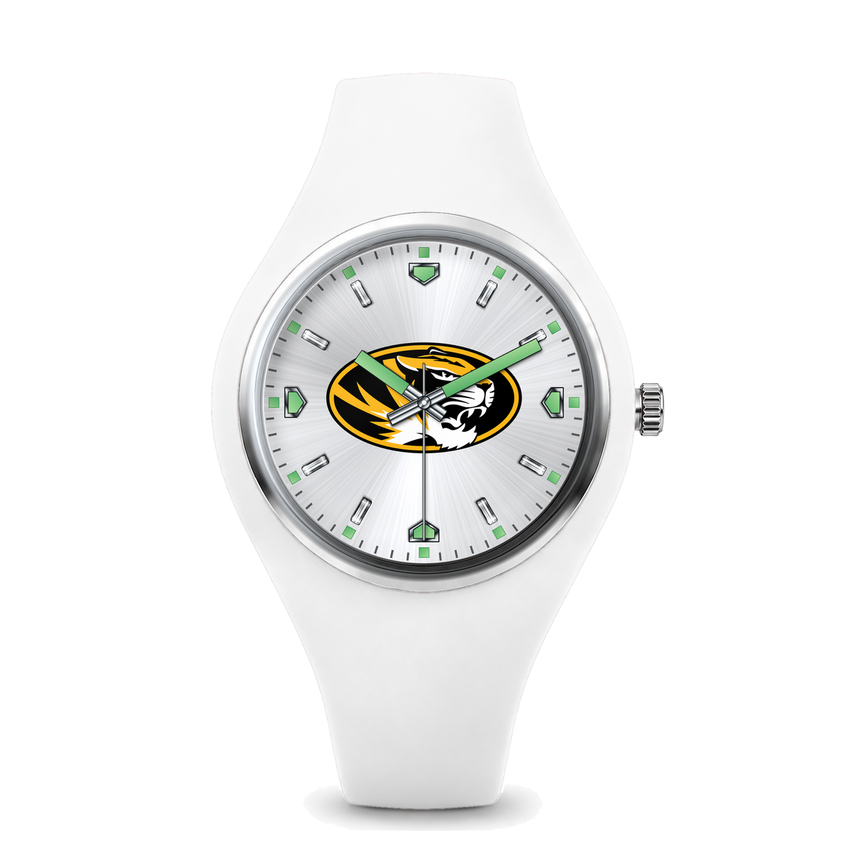 Missouri Tigers Silver Dial Silicone Watch with white silicone band