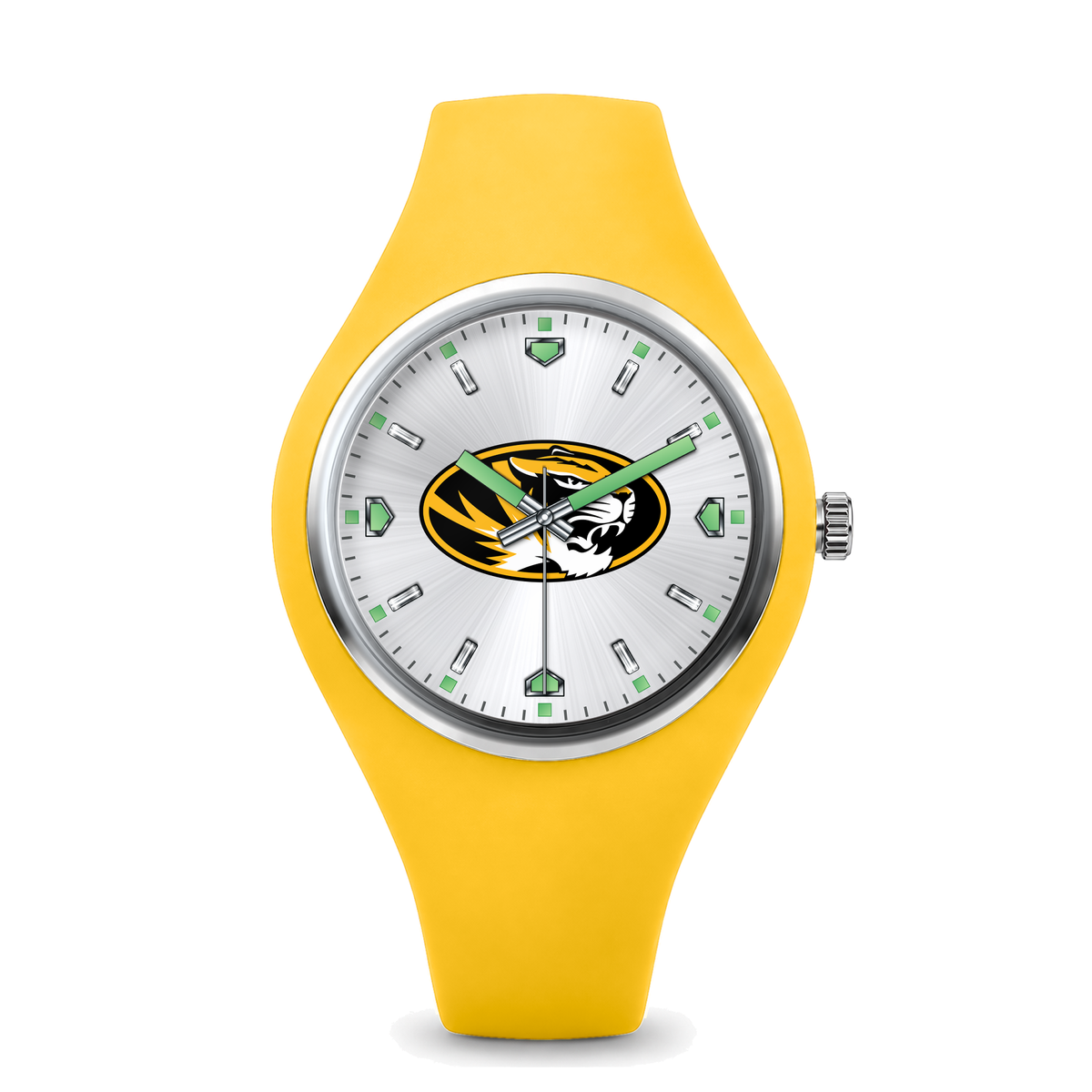 Missouri Tigers Silver Dial Silicone Watch with yellow silicone band