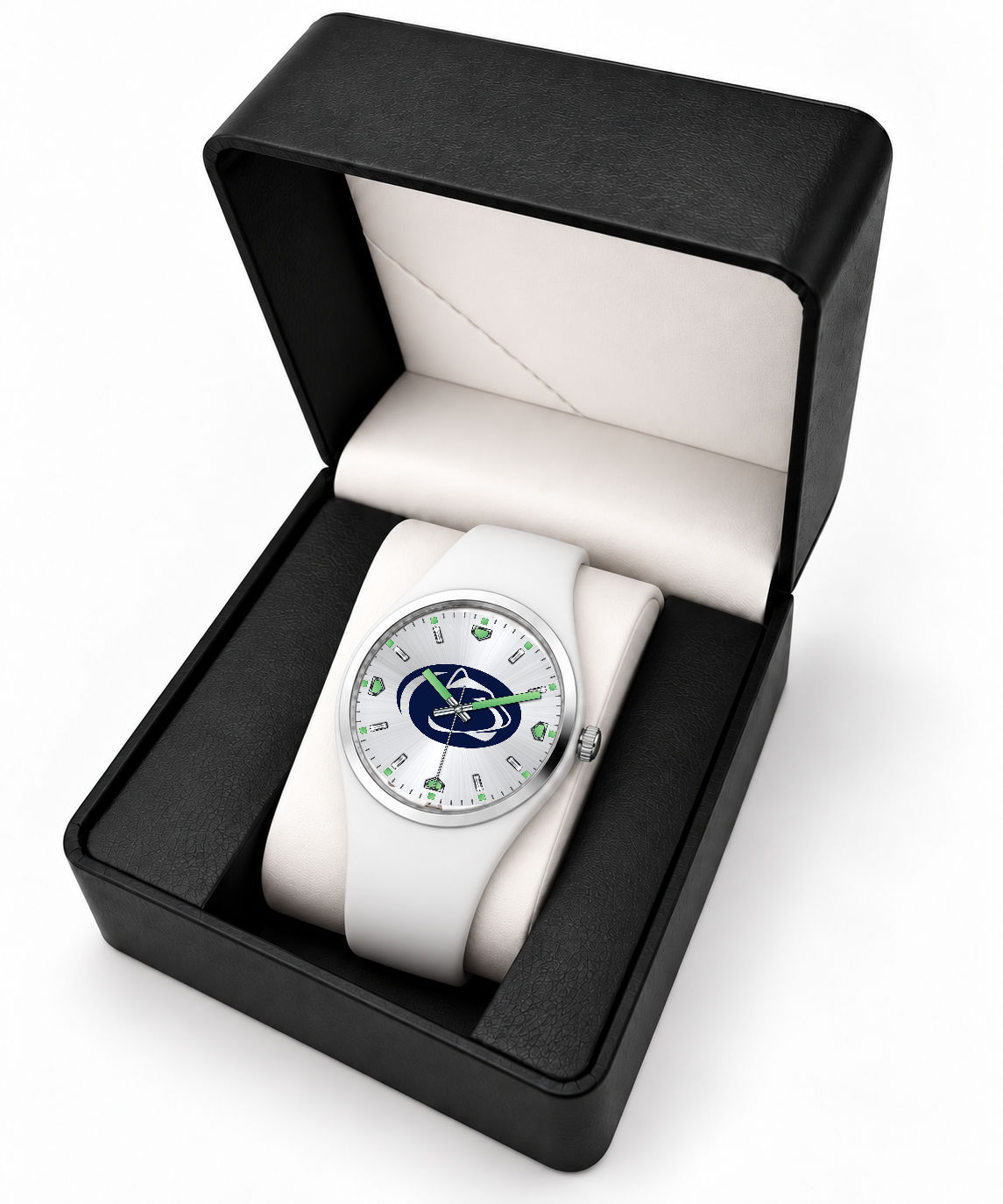 Penn State Nittany Lions Silver Dial Silicone Watch with white silicone band in LicensedTime gift box