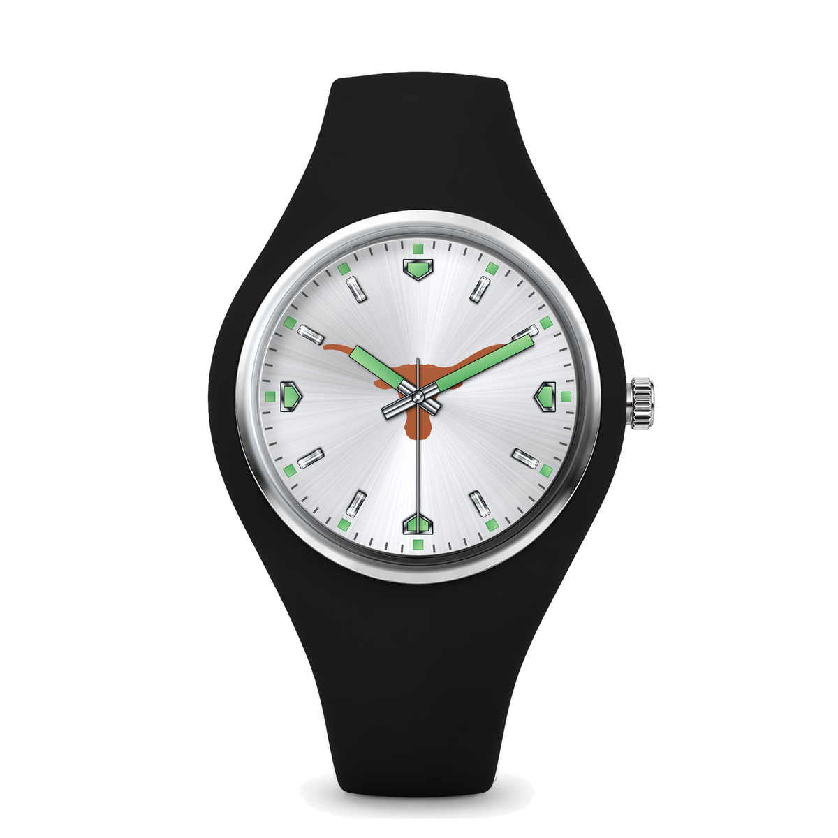 Texas Longhorns Silver Dial Silicone Watch with black silicone band