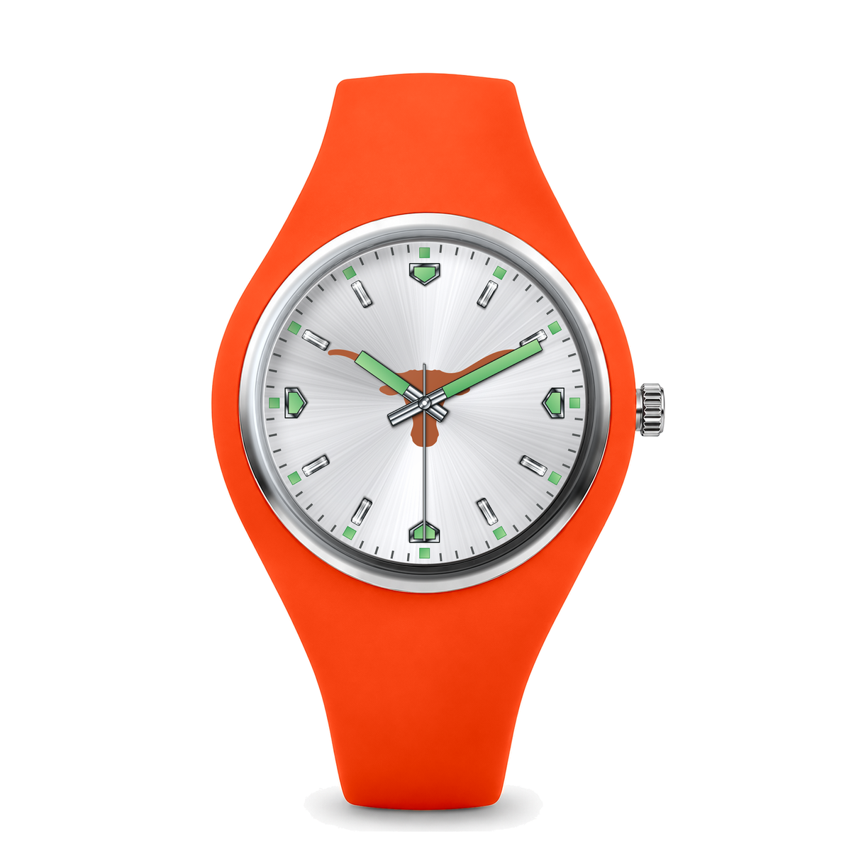 Texas Longhorns Silver Dial Silicone Watch with orange silicone band