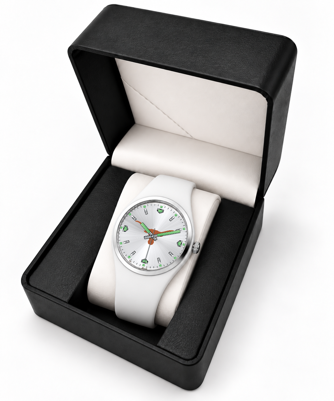 Texas Longhorns Silver Dial Silicone Watch with white silicone band in LicensedTime gift box