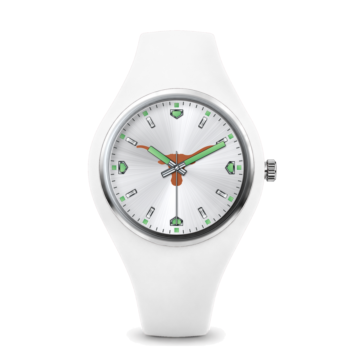 Texas Longhorns Silver Dial Silicone Watch with white silicone band