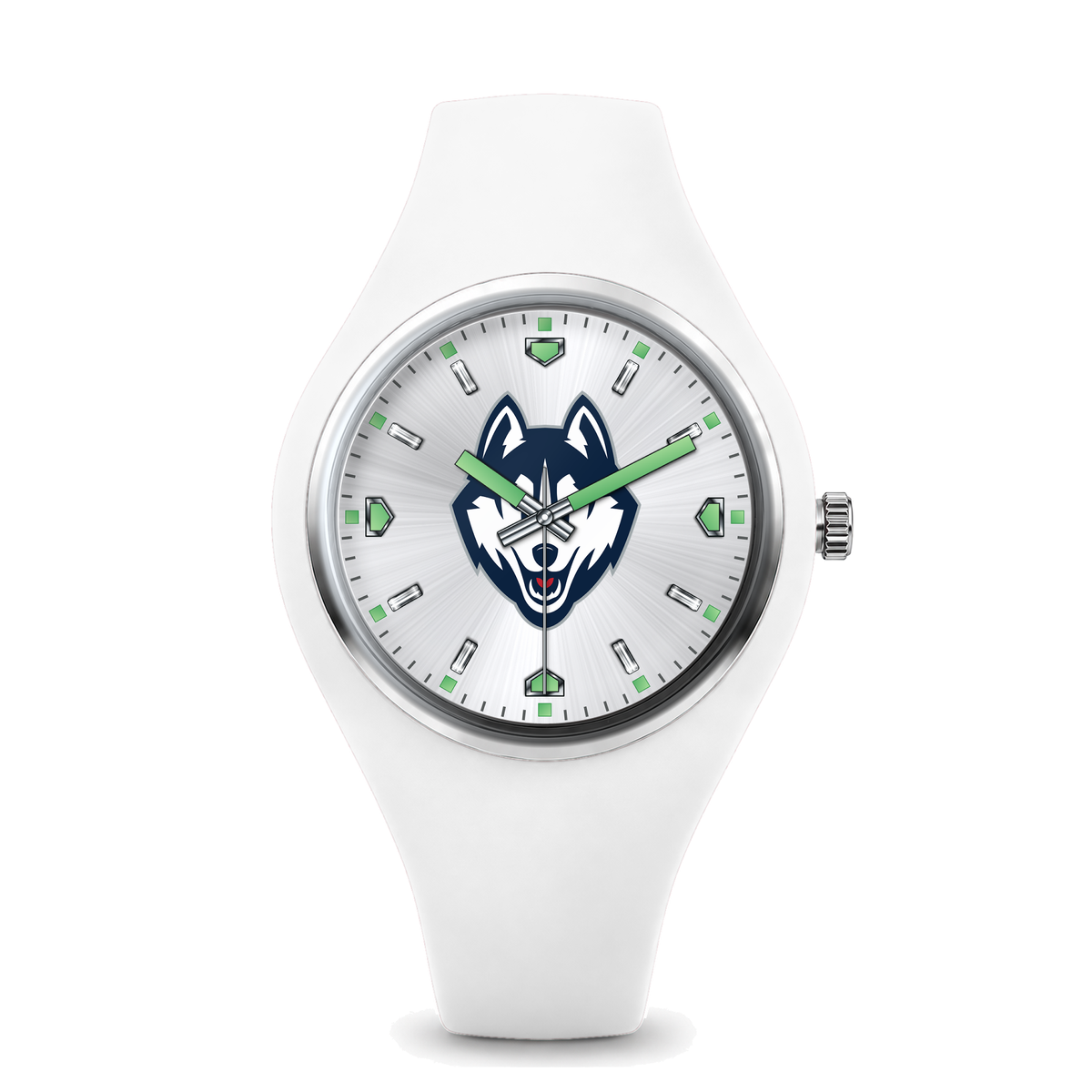 UConn Huskies Silver Dial Silicone Watch with white silicone band