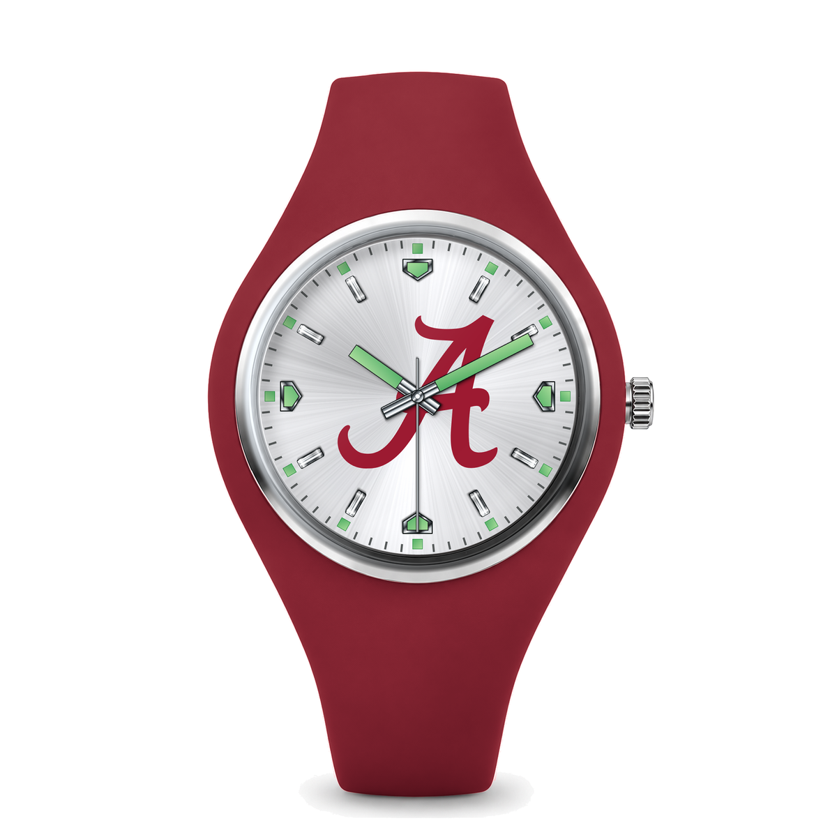 Alabama Crimson Tide Silver Dial Silicone Watch with red silicone band