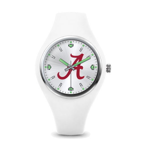 Alabama Crimson Tide Silver Dial Silicone Watch with white silicone band