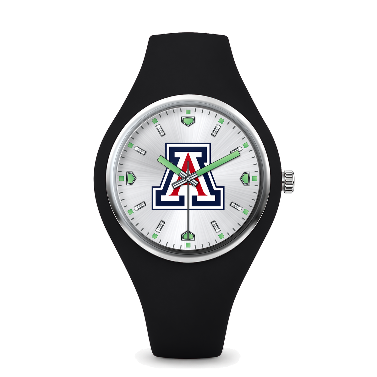 Arizona Wildcats Silver Dial Silicone Watch with black silicone band