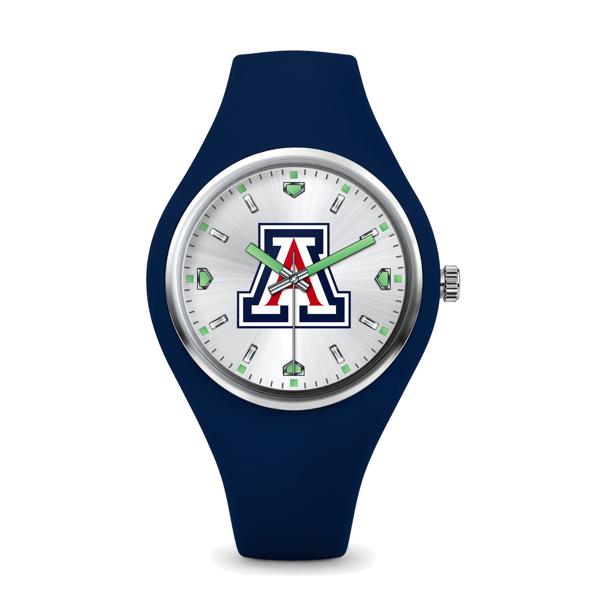 Arizona Wildcats Silver Dial Silicone Watch with navy silicone band