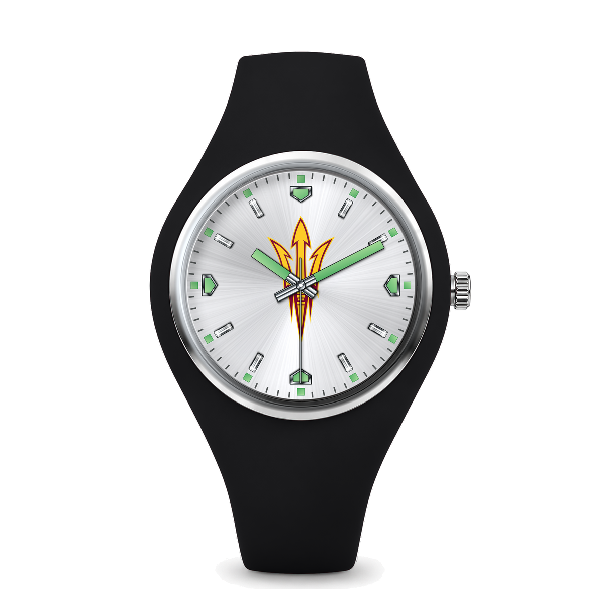 Arizona State Sun Devils Silver Dial Silicone Watch with black silicone band