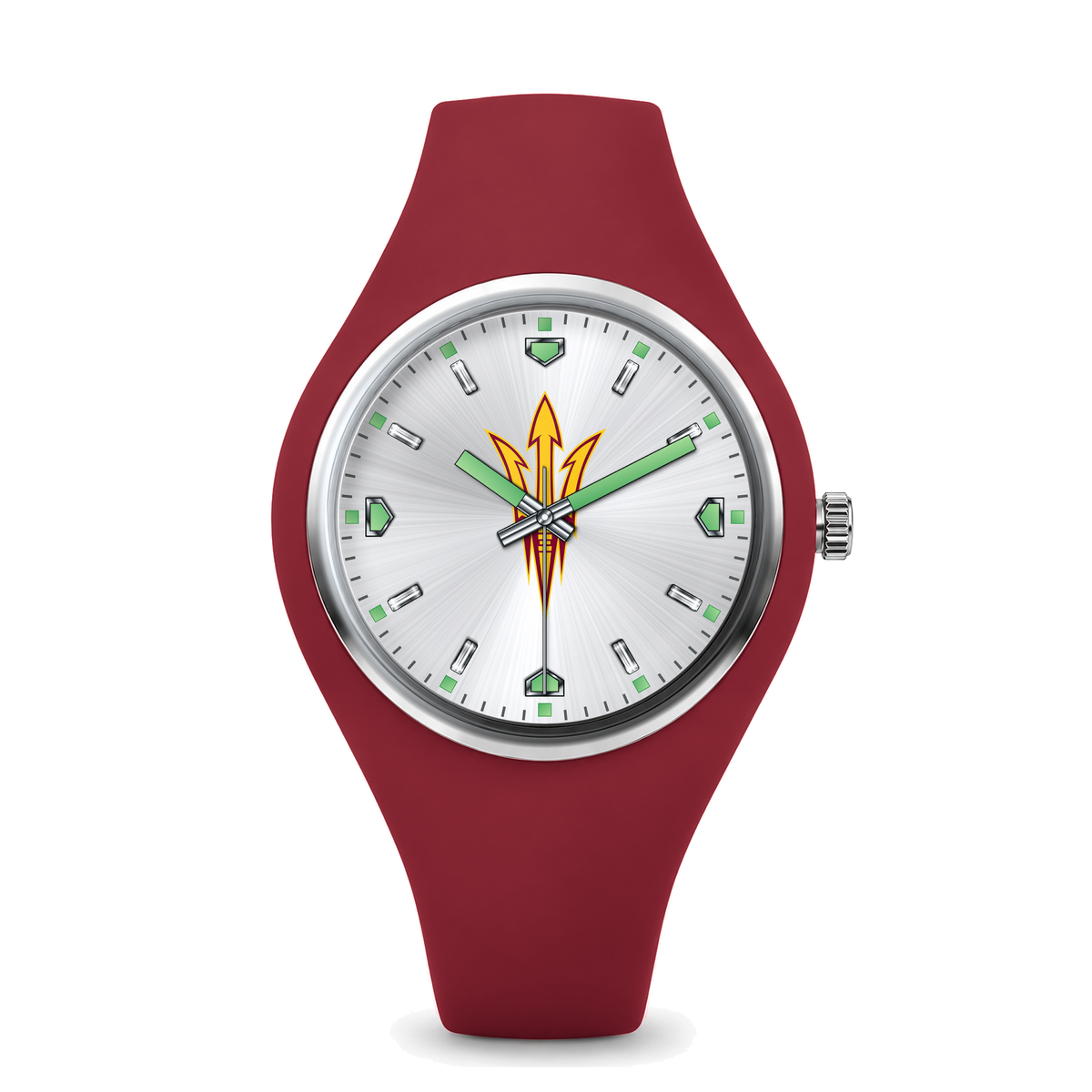 Arizona State Sun Devils Silver Dial Silicone Watch with red silicone band