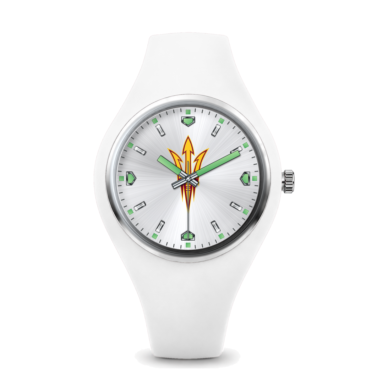 Arizona State Sun Devils Silver Dial Silicone Watch with white silicone band