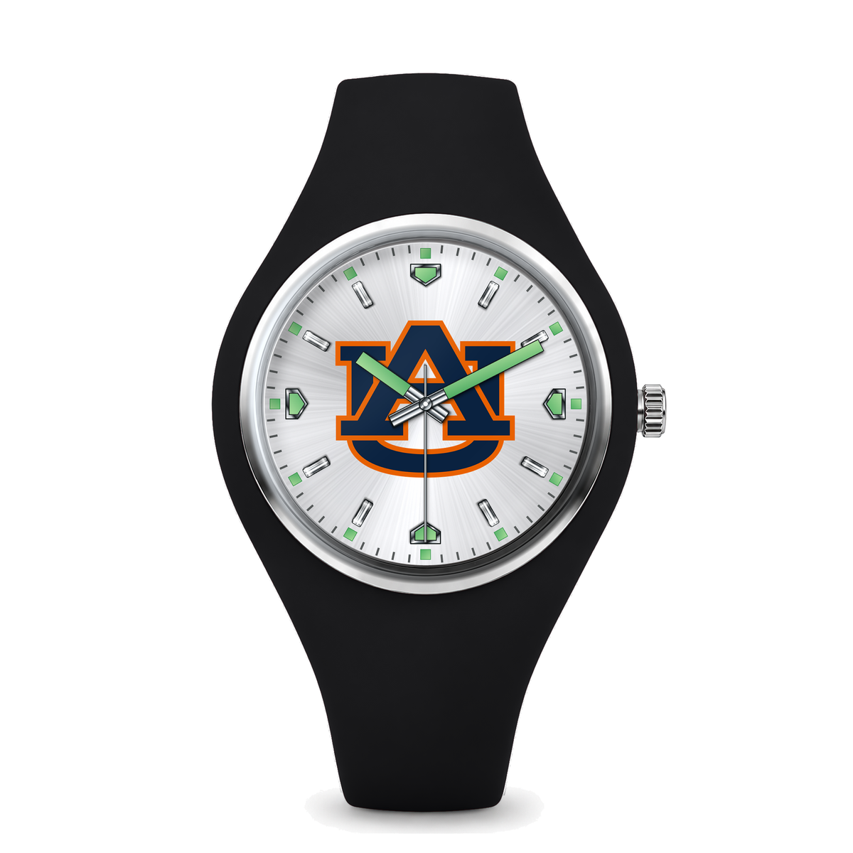 Auburn Tigers Silver Dial Silicone Watch with black silicone band