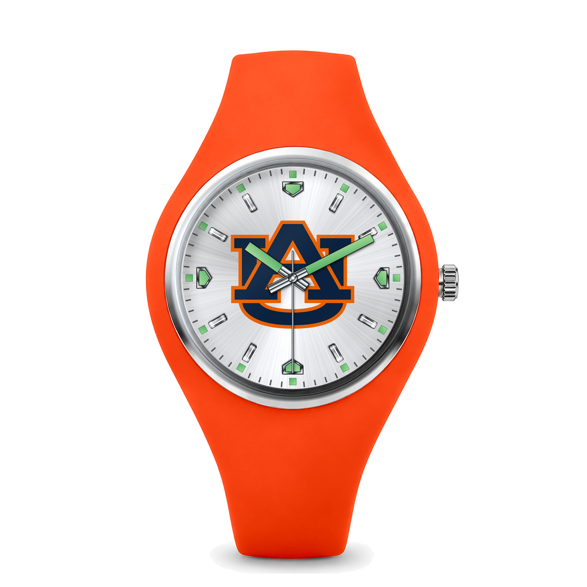 Auburn Tigers Silver Dial Silicone Watch with orange silicone band