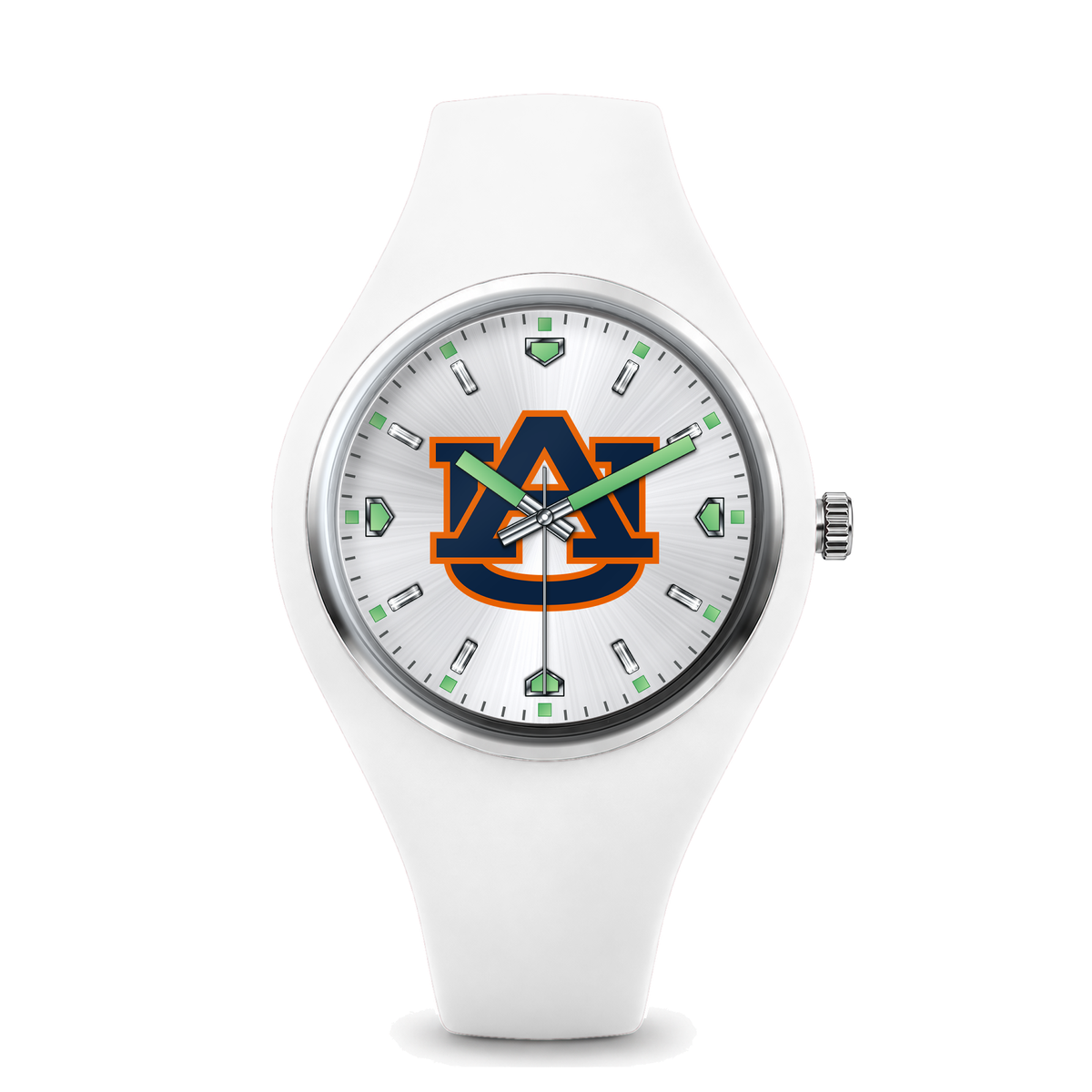 Auburn Tigers Silver Dial Silicone Watch with white silicone band