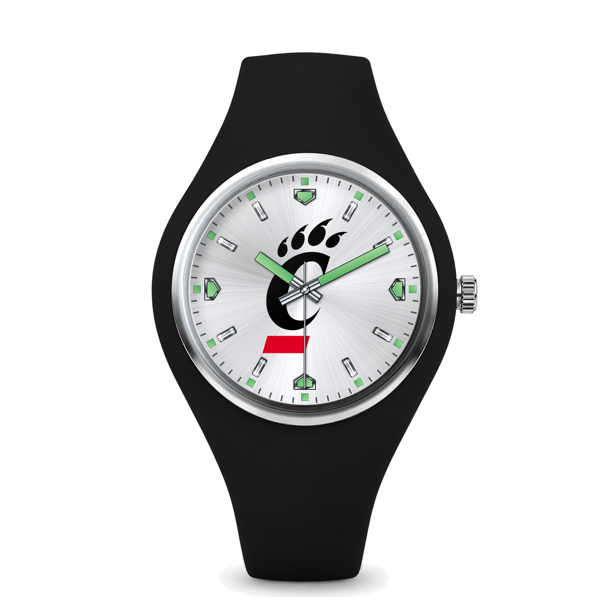 Cincinnati Bearcats Silver Dial Silicone Watch with black silicone band