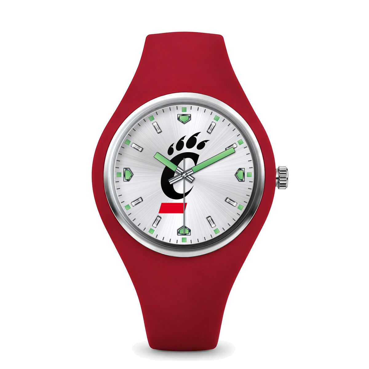 Cincinnati Bearcats Silver Dial Silicone Watch with red silicone band