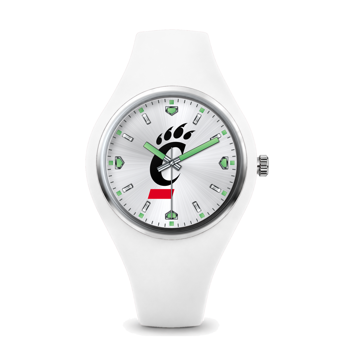 Cincinnati Bearcats Silver Dial Silicone Watch with white silicone band
