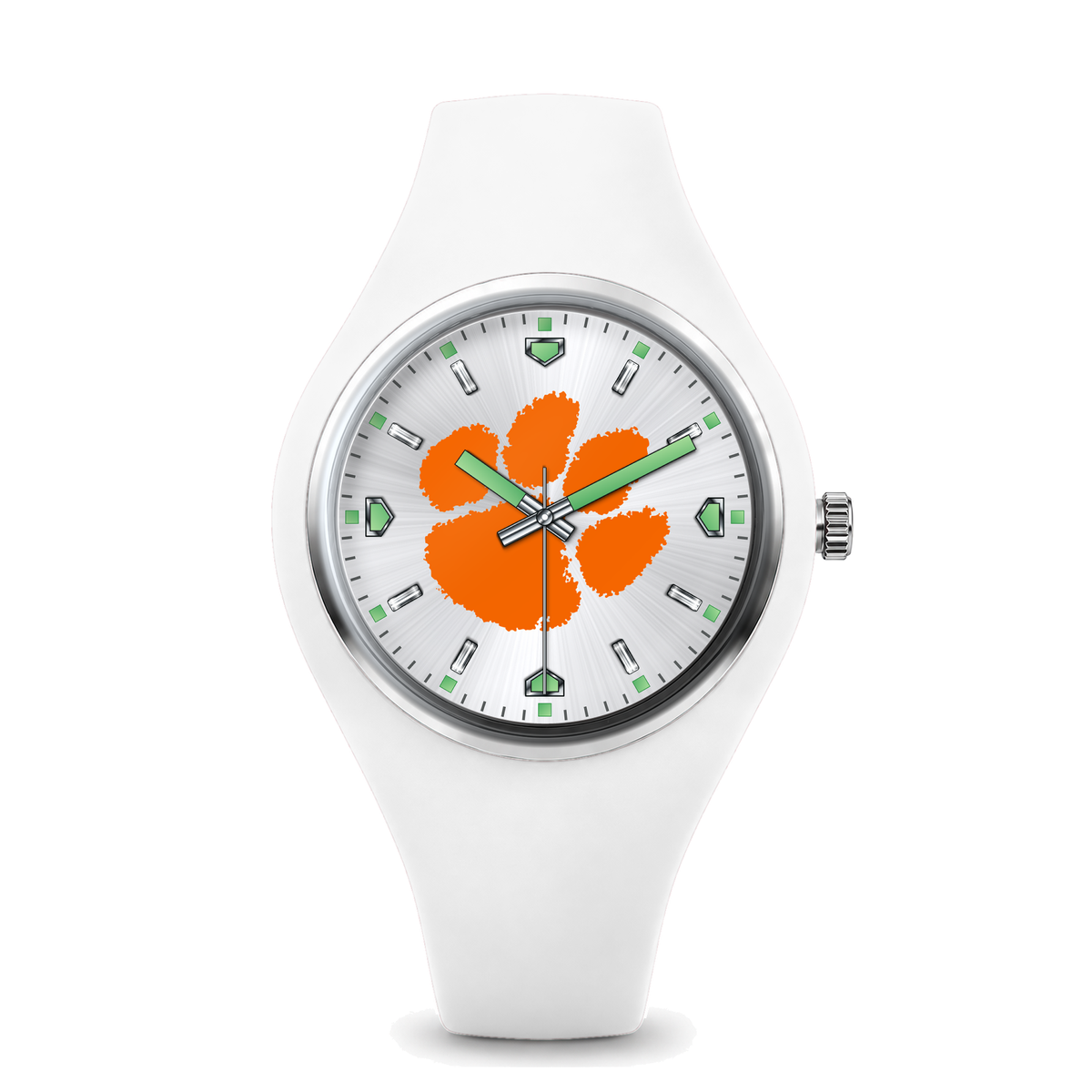Clemson Tigers Silver Dial Silicone Watch with white silicone band