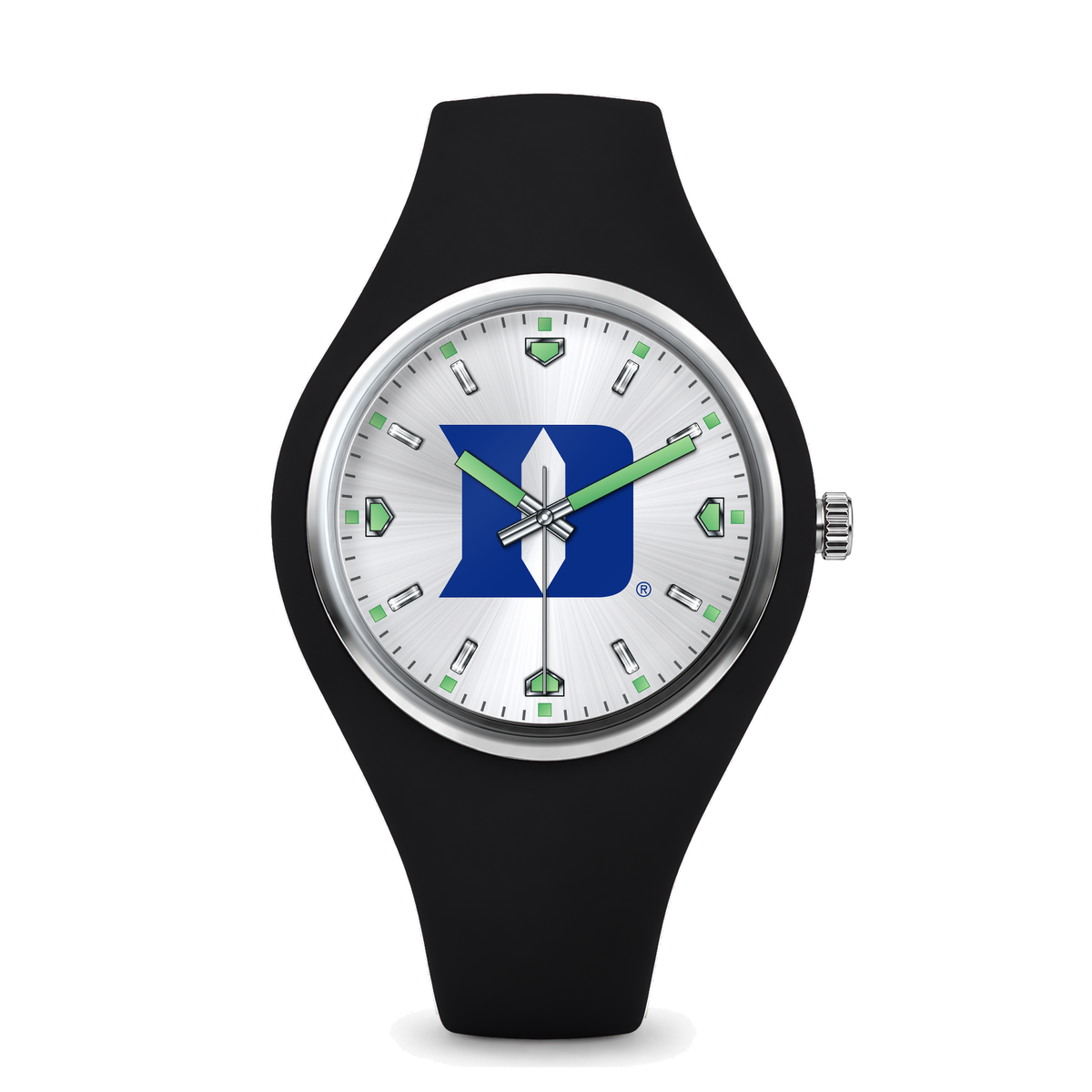Duke Blue Devils Silver Dial Silicone Watch with black silicone band