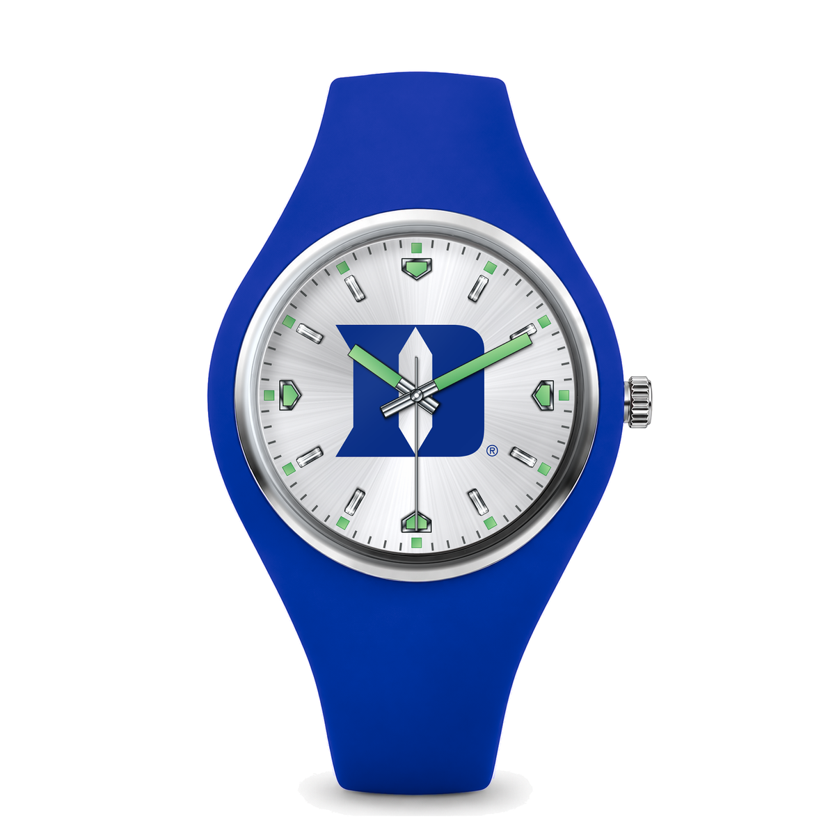 Duke Blue Devils Silver Dial Silicone Watch with blue silicone band
