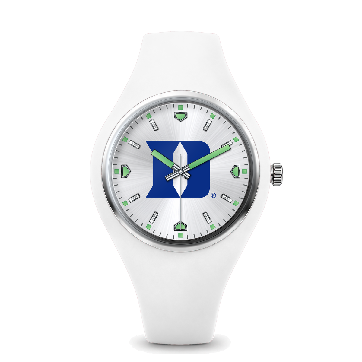 Duke Blue Devils Silver Dial Silicone Watch with white silicone band