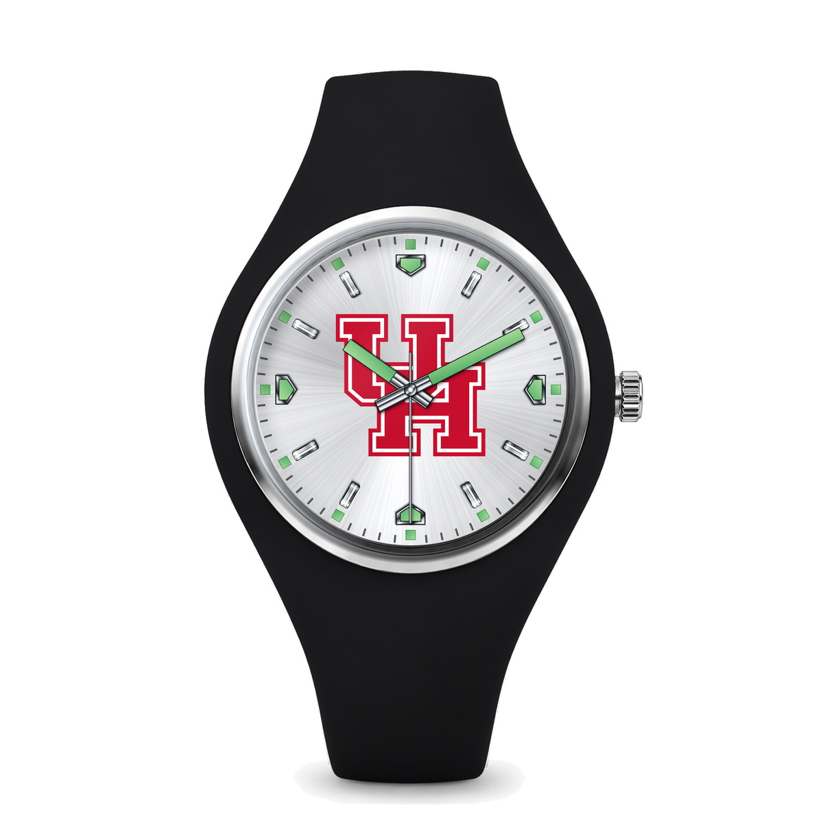 Houston Cougars Silver Dial Silicone Watch with black silicone band