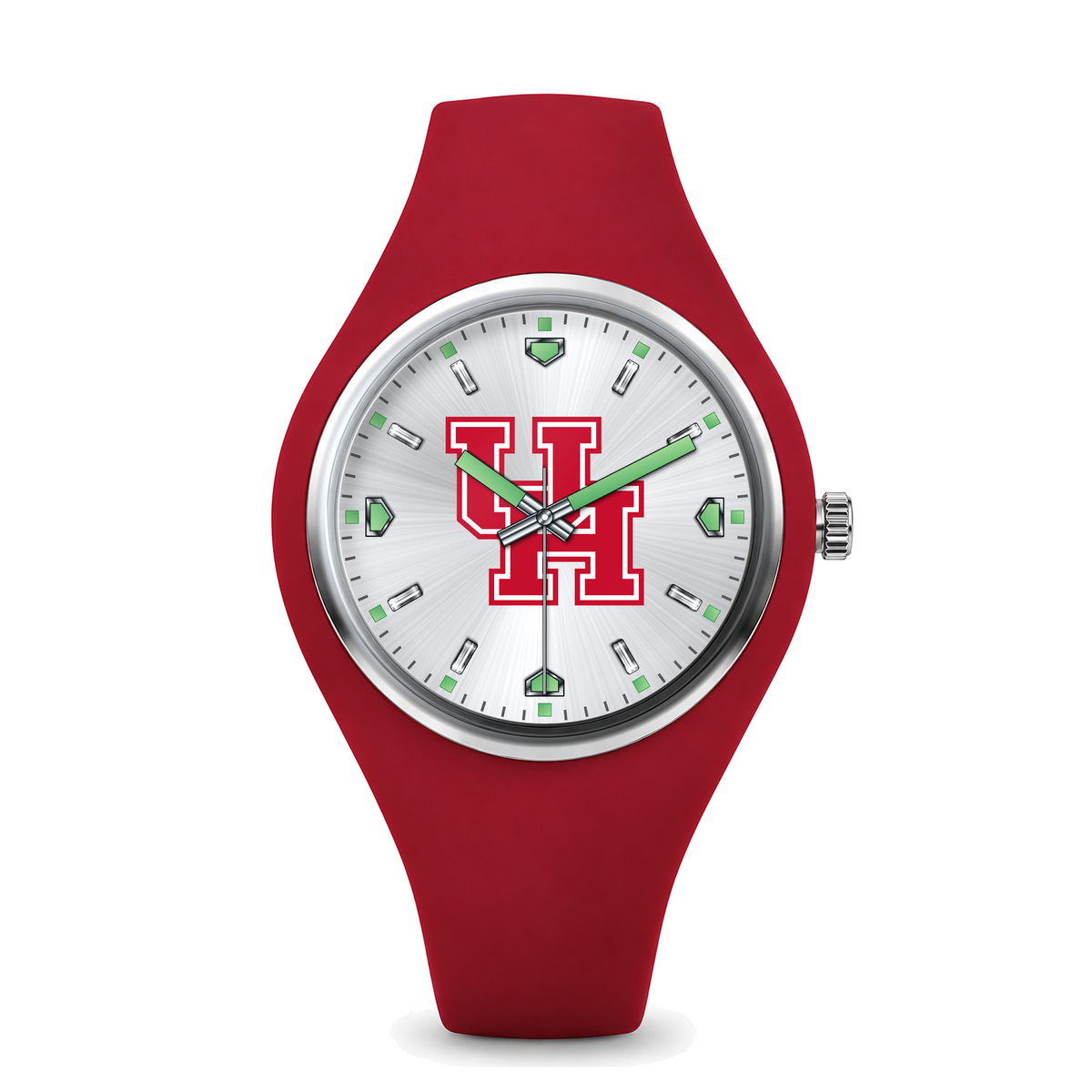 Houston Cougars Silver Dial Silicone Watch with red silicone band
