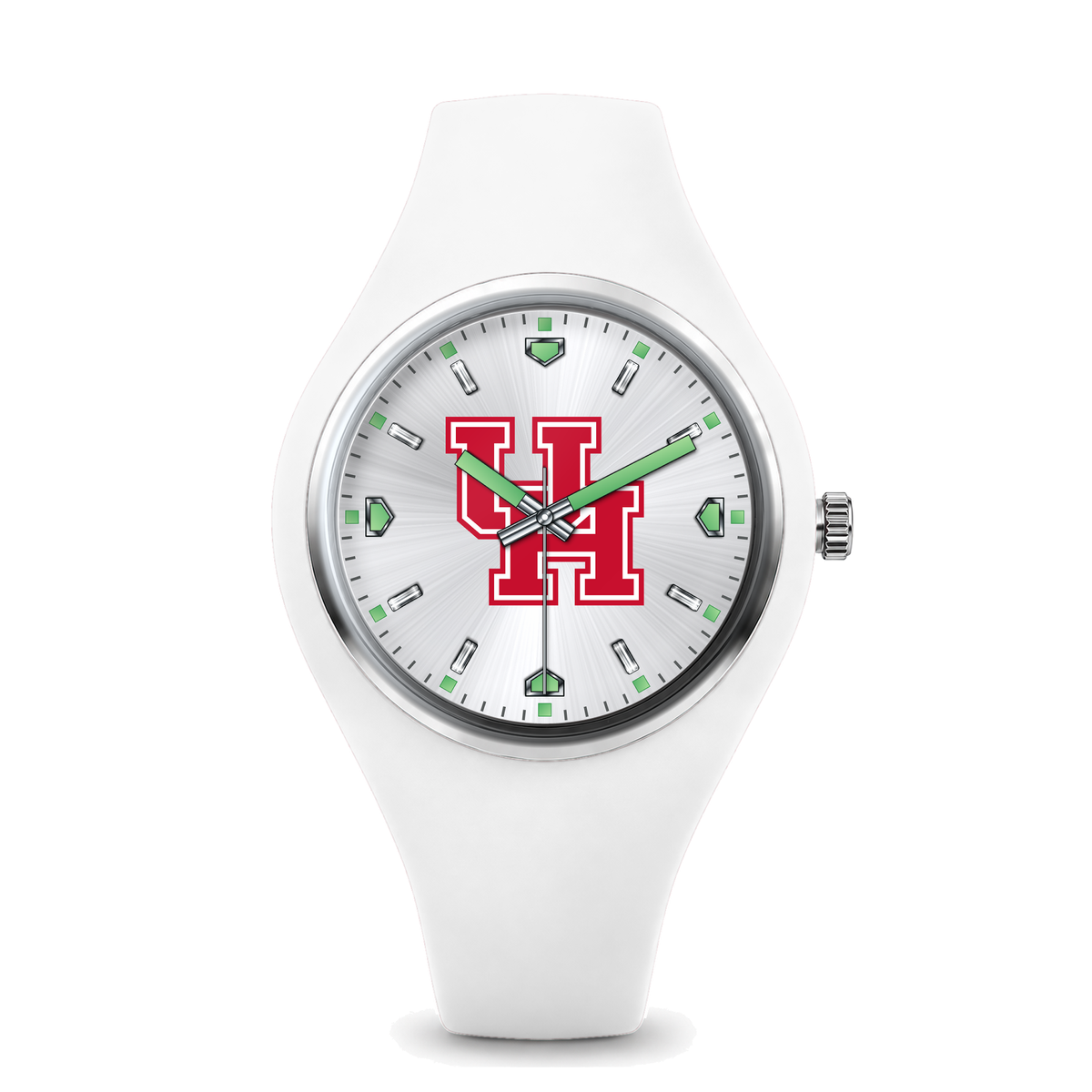 Houston Cougars Silver Dial Silicone Watch with white silicone band