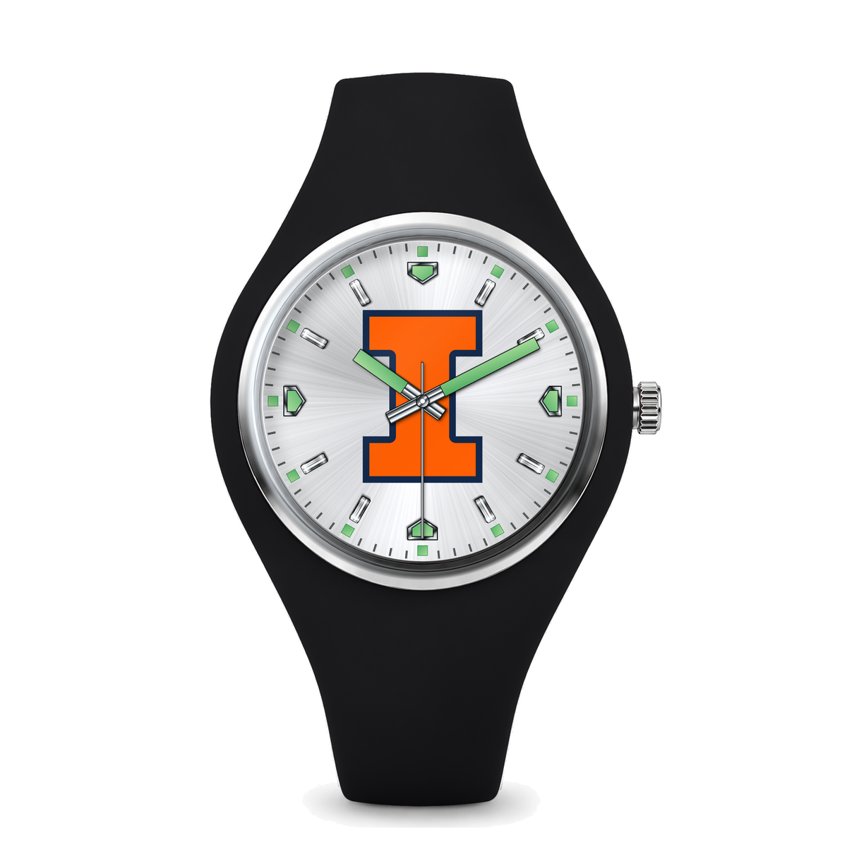 Illinois Fighting Illini Silver Dial Silicone Watch with black silicone band