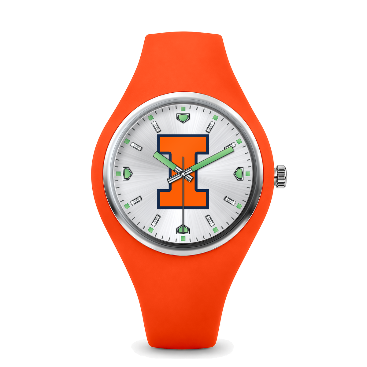 Illinois Fighting Illini Silver Dial Silicone Watch with orange silicone band