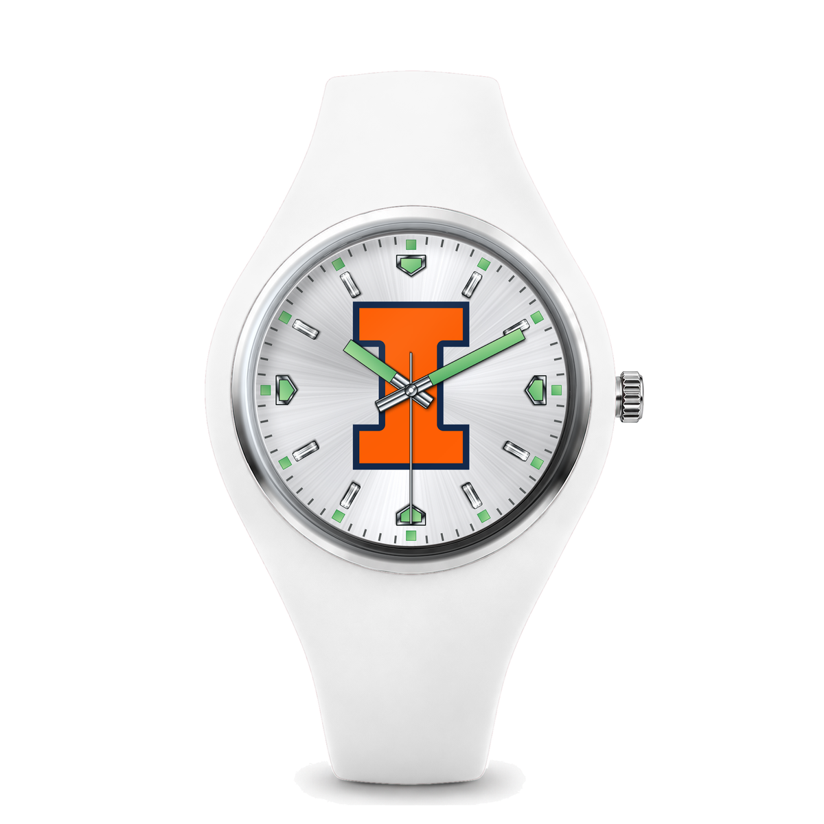 Illinois Fighting Illini Silver Dial Silicone Watch with white silicone band
