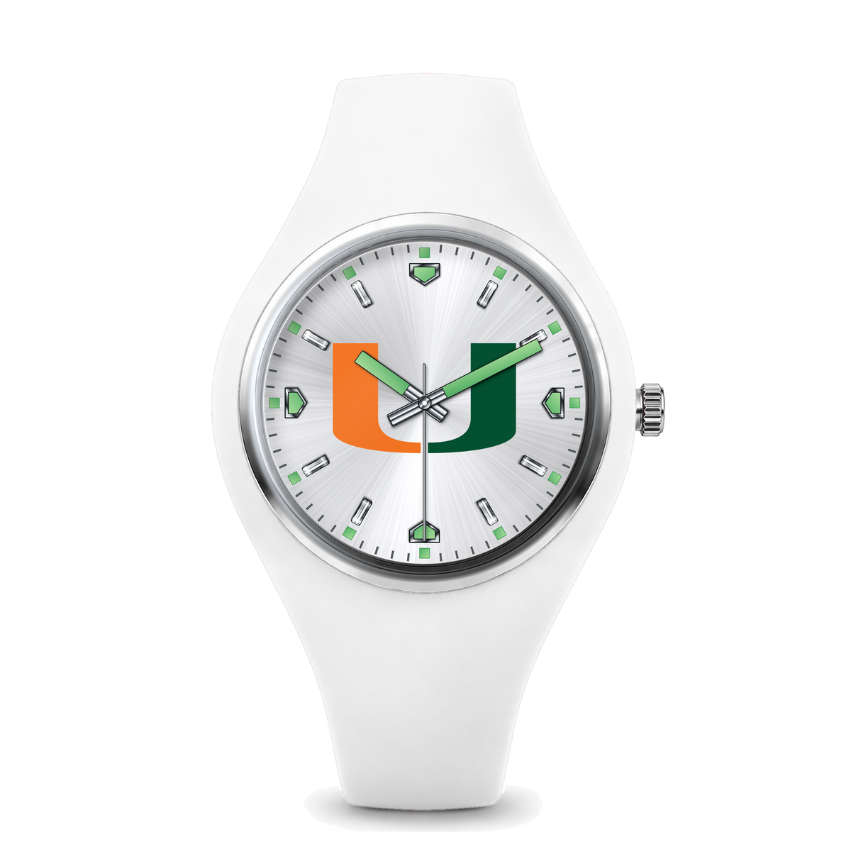 Miami Hurricanes Silver Dial Silicone Watch with white silicone band
